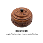 Handcrafted Rosewood Multi-Purpose Spice Box & Dry Fruit Container | 7-Inch Round Wooden Masala Dabba with 4 Removable Compartments & Intricate Floral Carvings