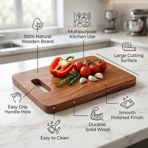 Handcrafted Acacia Wood Heavy-Duty Rectangular Chopping Board | 11.5x8 Inch Wooden Cutting Block with Built-in Handle for Kitchen Prep, Meat, Cheese & Charcuterie Platter