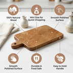 Handcrafted Mango Wood Mini Cutting Board with Handle | 9x5 Inch Decorative Wooden Cheese Board & Serving Platter for Kitchen, Bar, Charcuterie