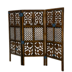 Urbane Crafts Handcrafted 3 Panel Wooden Room Divider (4 Ft Height) – Hand Carved Solid Wood Folding Partition Screen & Low Profile Room Separator for Living Room, Home Office & Bedroom