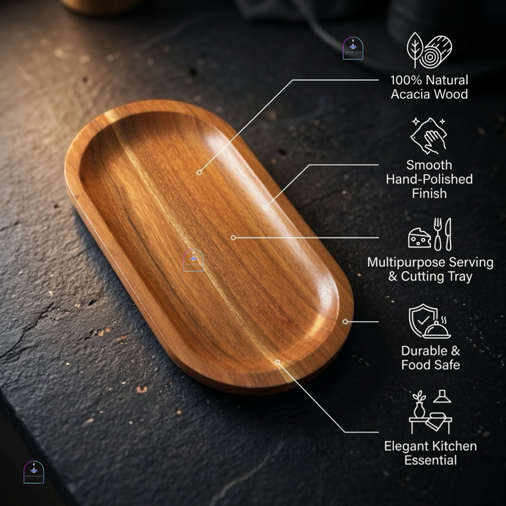 Handcrafted Acacia Wood Oval Tray & Serving Platter | 12x6 Inch Decorative Wooden Charcuterie Board, Cheese Platter & Snack Dish for Dining Table & Living Room Decor