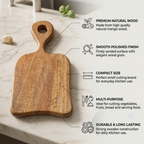 Handcrafted Mango Wood Mini Chopping Board with Easy-Grip Handle | 10x5 Inch Decorative Wooden Cheese Board & Serving Platter for Kitchen, Bar, Charcuterie