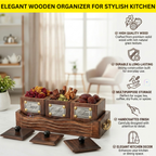 Handcrafted Rosewood Tea Coffee Sugar Container Set with Serving Tray | Rustic 3-Piece Wooden Kitchen Canister Set with Lids & Brass Labels | Vintage Coffee Bar & Kitchen Storage Organizer