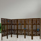 Handcrafted 6-Panel Wooden Room Divider Partition Screen (4 Ft Height) – Solid Mango Wood Frame with Carved MDF Floral & Jaali Work, Foldable Privacy Screen for Living Room, Bedroom & Office (Antique Walnut Brown Finish)
