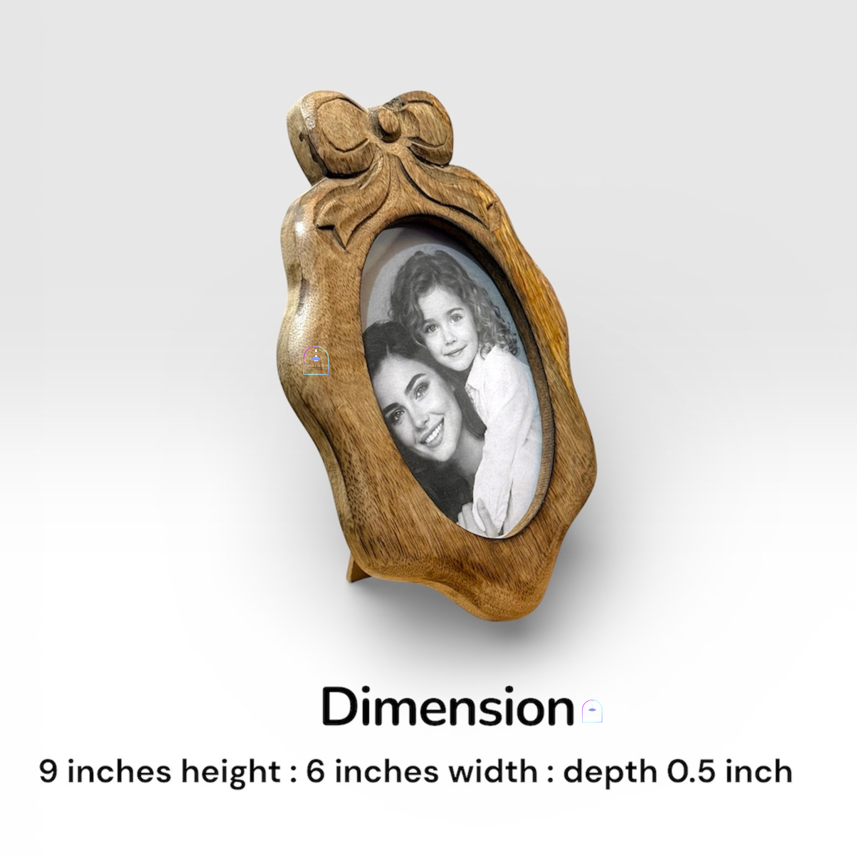 Handcrafted Mango Wood Bow Accent Photo Frame | 9x6 Inch Vintage Oval Picture Frame Tabletop Home Decor with Backstand