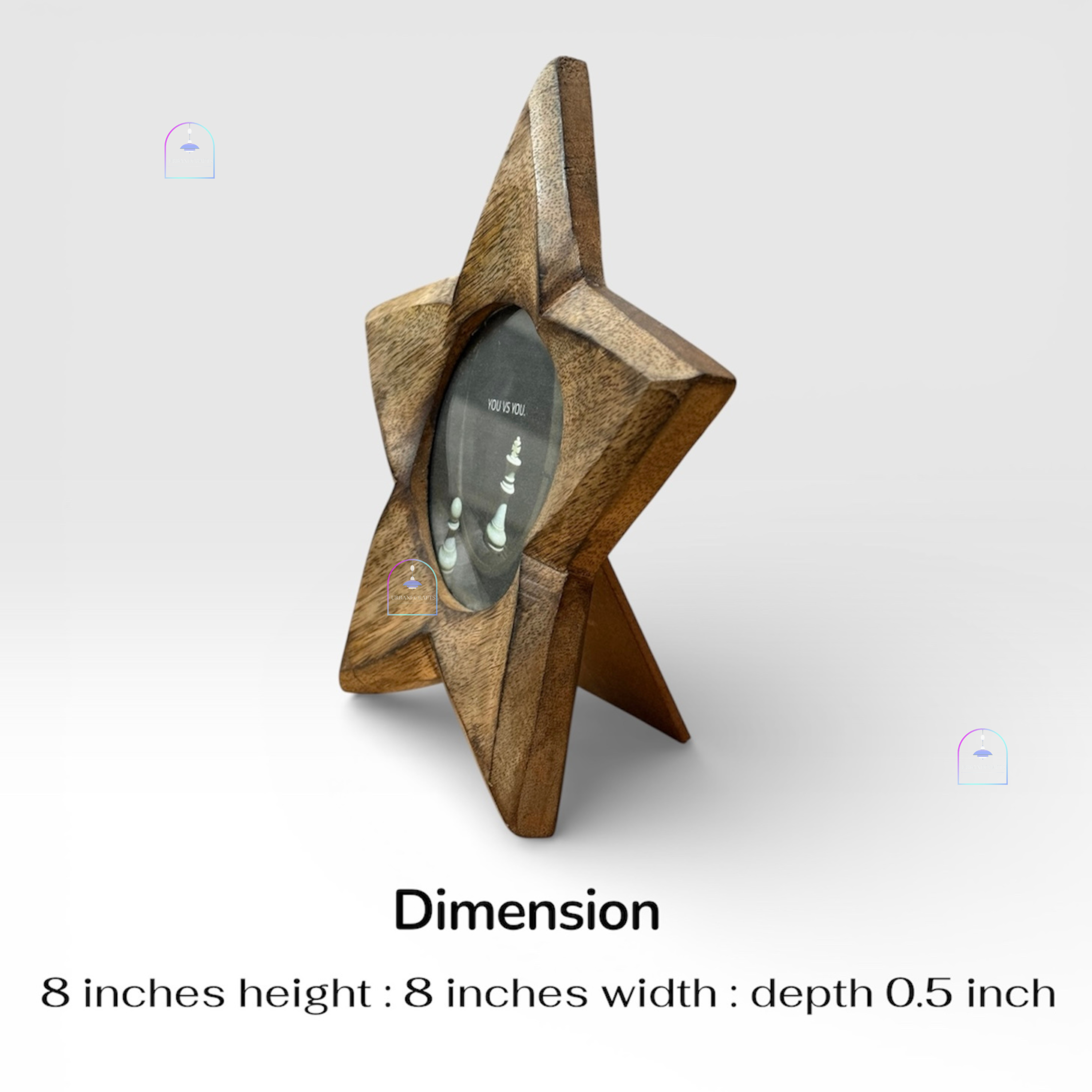 Handcrafted Mango Wood Star Photo Frame | 8x8 Inch Wooden Picture Frame Tabletop Accent with Backstand