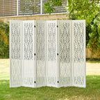 Urbane Crafts 6-Panel Carved Wood Room Divider – 67" Tall Extra Wide Folding Privacy Screen, Antique White
