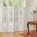 Urbane Crafts 6-Panel Carved Wood Room Divider – 67" Tall Extra Wide Folding Privacy Screen, Antique White
