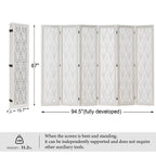 Urbane Crafts 6-Panel Carved Wood Room Divider – 67" Tall Extra Wide Folding Privacy Screen, Antique White