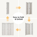 Urbane Crafts 4-Panel Carved Leaf Wood Room Divider, 67" H Freestanding Folding Privacy Screen, Off-White Wooden Wall Partition for Home Office & Bedroom