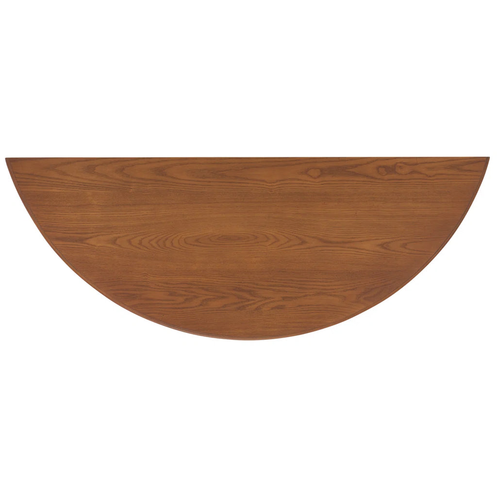 Urbane Crafts Solid Teak Wood Half-Moon Console Table – Vintage Demilune Entryway Table with Scalloped Apron and Storage Shelf