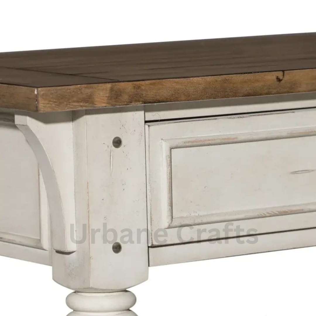 Urbane Crafts Wooden Carved Console Table | Solid Mango Wood, Antique White Distress | Decorative Table for Living Room, Hallway, Entryway, or Office | 52 x 30 x 16 Inches, White Deco
