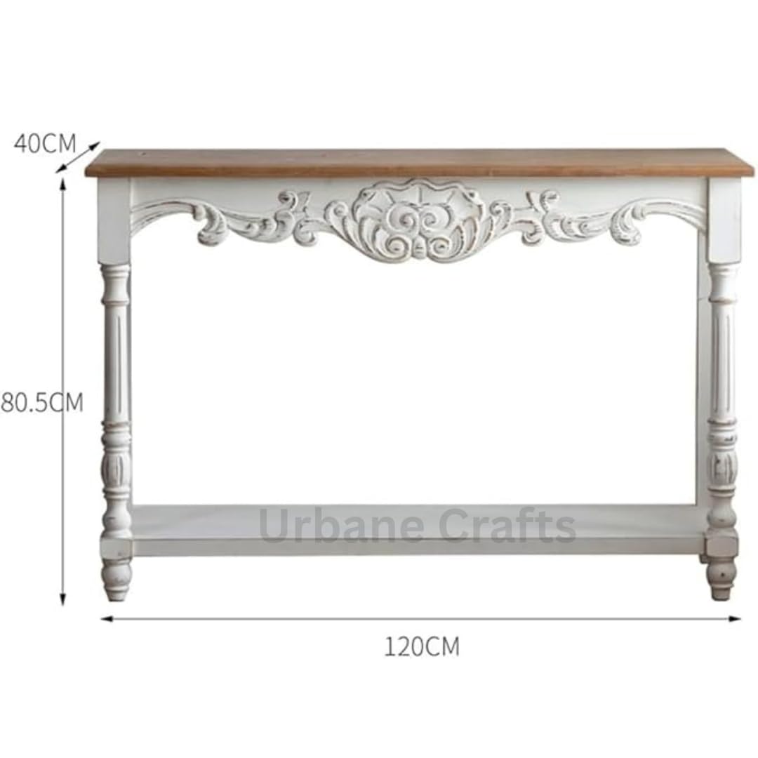 Urbane Crafts Mid-Century Console Table – Roman Column Legs (Antique White)