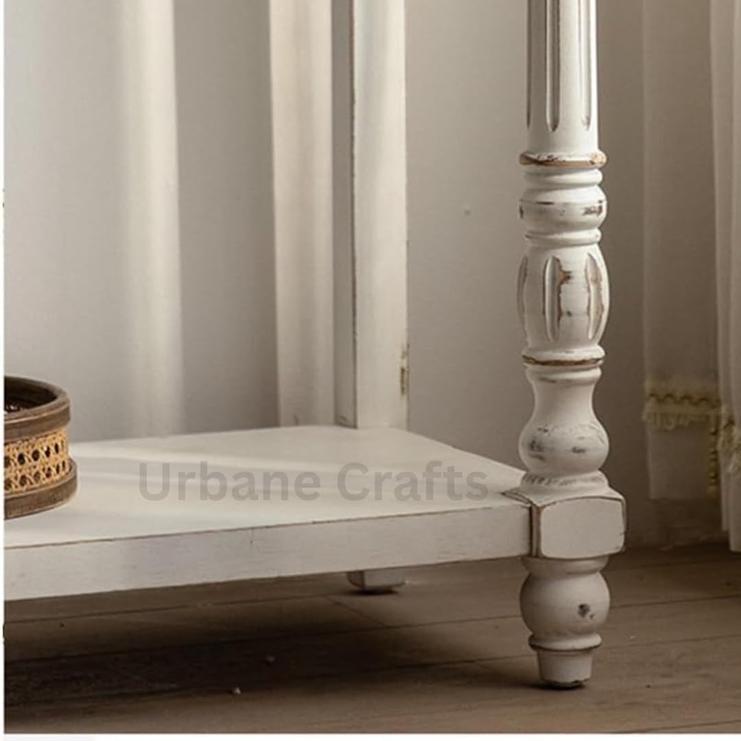 Urbane Crafts Mid-Century Console Table – Roman Column Legs (Antique White)