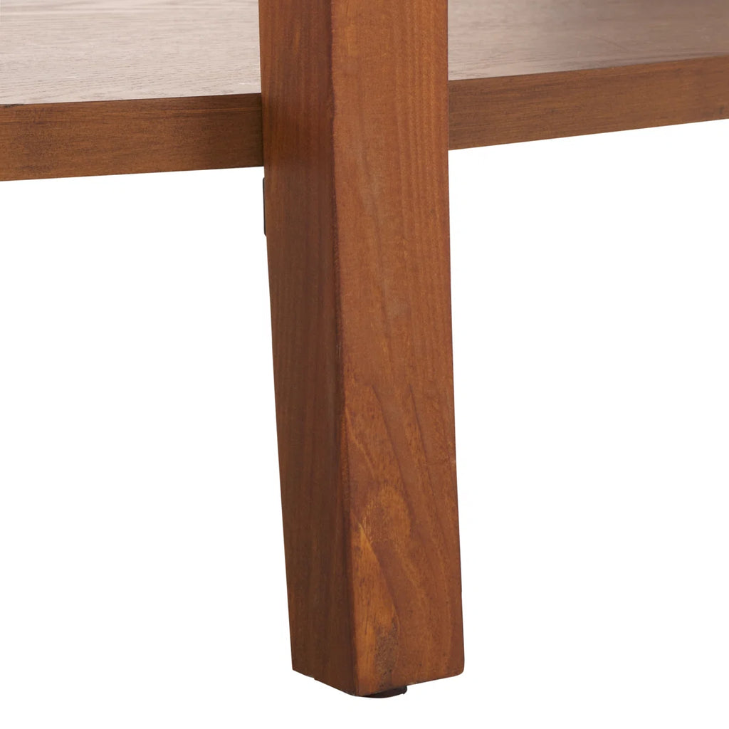 Urbane Crafts Solid Teak Wood Half-Moon Console Table – Vintage Demilune Entryway Table with Scalloped Apron and Storage Shelf