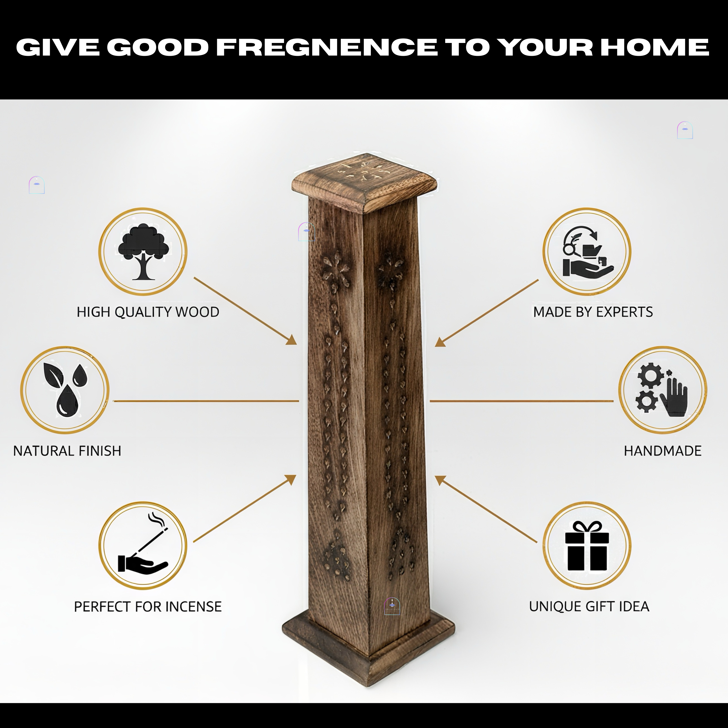 Handcrafted Mango Wood Tower Incense Burner & Agarbatti Holder | 12-Inch Vertical Wooden Dhoop & Incense Stick Box