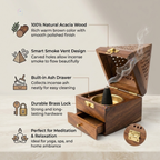 Handcrafted Sheesham Wood Pyramid Dhoop Box with Storage Drawer | 7-Inch Wooden Loban & Sambrani Burner Stand with Removable Brass Dish