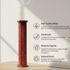 Urbane Crafts Handcrafted Mango Wood Hexagonal Tower Incense Burner & Agarbatti Holder | 12-Inch Red Finish Wooden Dhoop & Incense Stick Stand