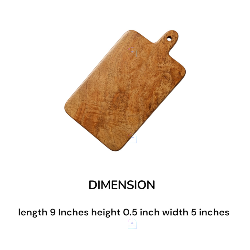 Handcrafted Mango Wood Mini Cutting Board with Handle | 9x5 Inch Decorative Wooden Cheese Board & Serving Platter for Kitchen, Bar, Charcuterie
