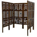 Urbane Crafts Handcrafted 6 Panel Wooden Room Divider (4 Ft Height) – Hand Carved Solid Wood Folding Partition Screen & Room Separator for Living Room, Home Office & Bedroom