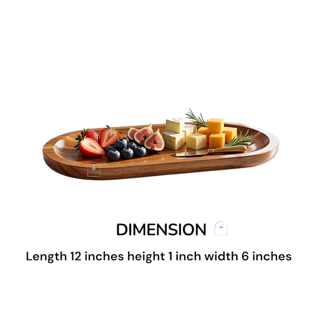 Handcrafted Acacia Wood Oval Tray & Serving Platter | 12x6 Inch Decorative Wooden Charcuterie Board, Cheese Platter & Snack Dish for Dining Table & Living Room Decor