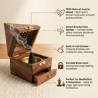Handcrafted Sheesham Wood Pyramid Dhoop Box with Storage Drawer | 7-Inch Wooden Loban & Sambrani Burner Stand with Removable Brass Dish