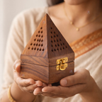 Urbane Crafts Handcrafted Sheesham Wood Pyramid Dhoop Box & Loban Burner