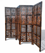 Urbane Crafts Handcrafted 4 Panel Wooden Room Divider (5 Ft Height) – Hand Carved Solid Wood Folding Partition Screen with Support Feet & Privacy Room Separator for Living Room, Home Office & Bedroom