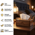Handcrafted Acacia Wood Rectangular Tissue Box Cover | Decorative Wooden Napkin Dispenser Holder for Dining Table, Living Room, Office & Bathroom