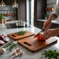 Handcrafted Acacia Wood Rectangular Chopping Board Set of 2 | Heavy-Duty Wooden Cutting Blocks with Built-in Grip Handles (Large & Small Combo) for Kitchen, Meat, Vegetables & Charcuterie