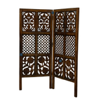 Urbane Crafts Handcrafted 2 Panel Wooden Room Divider (4 Ft Height) – Hand Carved Solid Wood Folding Partition Screen & Low Profile Room Separator for Living Room, Home Office & Compact Spaces