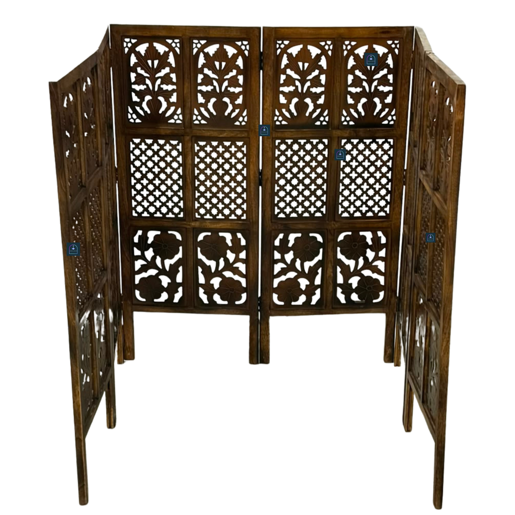 Urbane Crafts Handcrafted 6 Panel Wooden Room Divider (4 Ft Height) – Hand Carved Solid Wood Folding Partition Screen & Room Separator for Living Room, Home Office & Bedroom