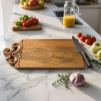 Handcrafted Mango Wood Baroque Carved Chopping Board | 16x8 Inch Luxury Vintage Wooden Cheese Board & Elegant Charcuterie Serving Platter with Ornate Handle