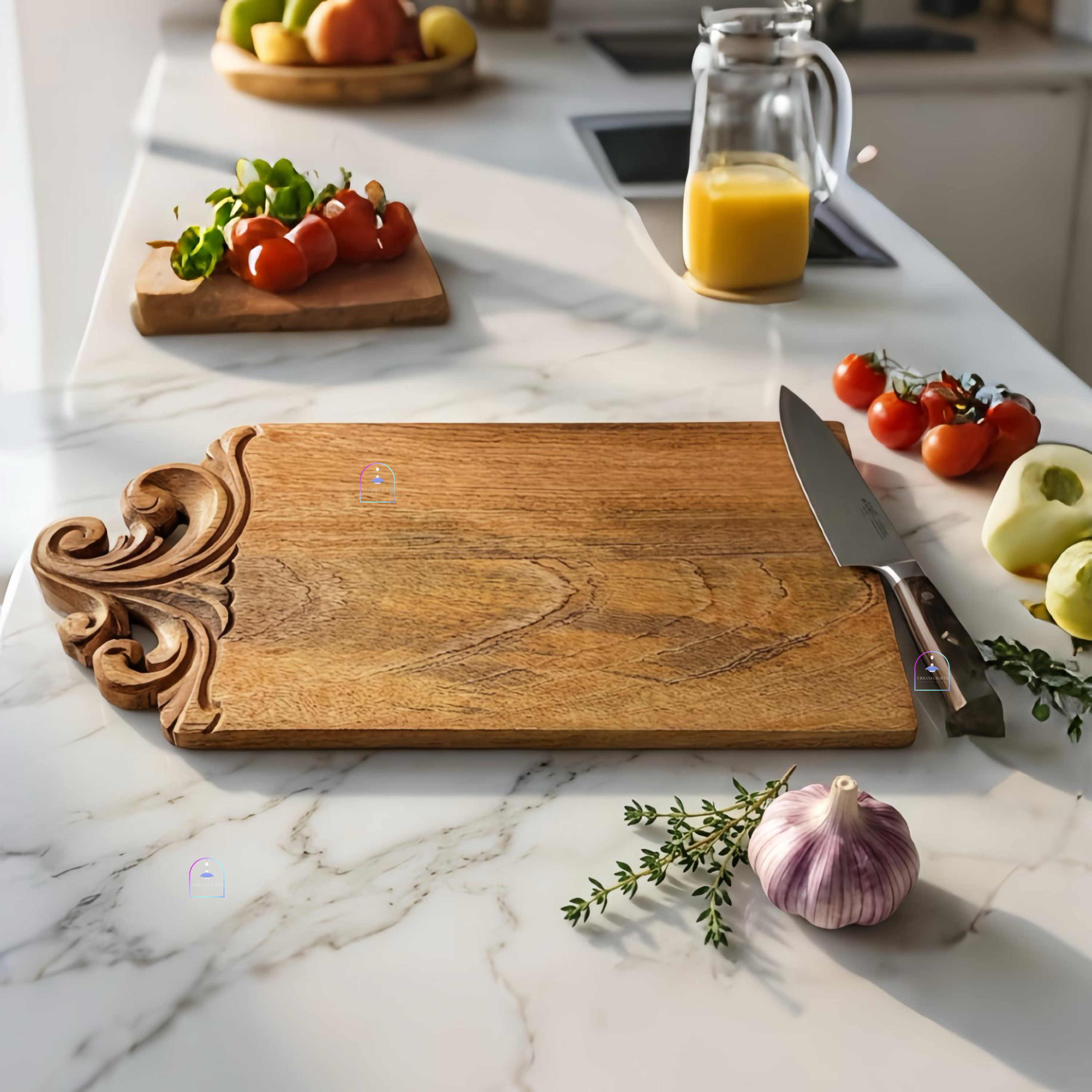 Handcrafted Mango Wood Baroque Carved Chopping Board | 16x8 Inch Luxury Vintage Wooden Cheese Board & Elegant Charcuterie Serving Platter with Ornate Handle