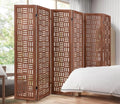 Urbane Crafts Handcrafted Wooden Room Divider & Extra Wide Living Room Partition | 6-Panel Solid Mango Wood & MDF Privacy Screen with Geometric Basketweave Cutouts | Honey Brown Finish