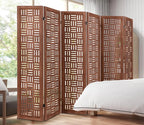 Urbane Crafts Handcrafted Wooden Room Divider & Extra Wide Living Room Partition | 6-Panel Solid Mango Wood & MDF Privacy Screen with Geometric Basketweave Cutouts | Honey Brown Finish