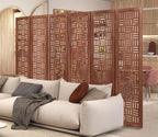 Urbane Crafts Handcrafted Wooden Room Divider & Extra Wide Living Room Partition | 6-Panel Solid Mango Wood & MDF Privacy Screen with Geometric Basketweave Cutouts | Honey Brown Finish
