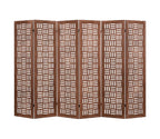 Urbane Crafts Handcrafted Wooden Room Divider & Extra Wide Living Room Partition | 6-Panel Solid Mango Wood & MDF Privacy Screen with Geometric Basketweave Cutouts | Honey Brown Finish
