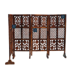 Urbane Crafts Handcrafted 4 Panel Wooden Room Divider (4 Ft Height) – Hand Carved Solid Wood Folding Partition Screen & Low Profile Room Separator for Living Room, Home Office & Bedroom