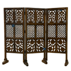 Urbane Crafts Handcrafted 3 Panel Wooden Room Divider (4 Ft Height) – Hand Carved Solid Wood Folding Partition Screen & Low Profile Room Separator for Living Room, Home Office & Bedroom