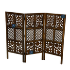 Urbane Crafts Handcrafted 3 Panel Wooden Room Divider (4 Ft Height) – Hand Carved Solid Wood Folding Partition Screen & Low Profile Room Separator for Living Room, Home Office & Bedroom