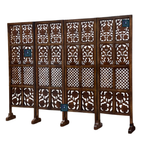 Urbane Crafts Handcrafted 4 Panel Wooden Room Divider (5 Ft Height) – Hand Carved Solid Wood Folding Partition Screen with Support Feet & Privacy Room Separator for Living Room, Home Office & Bedroom