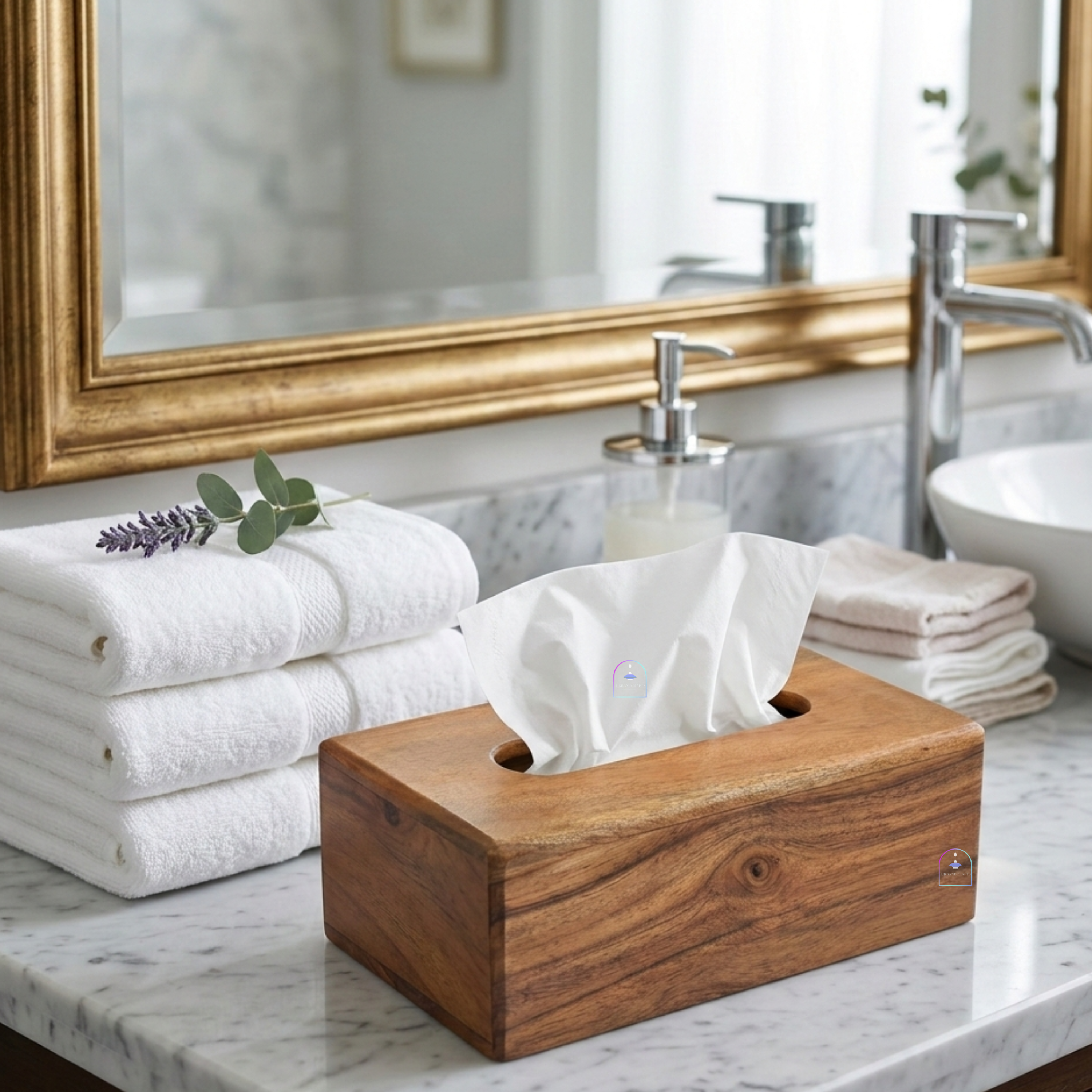 Handcrafted Acacia Wood Rectangular Tissue Box Cover | Decorative Wooden Napkin Dispenser Holder for Dining Table, Living Room, Office & Bathroom