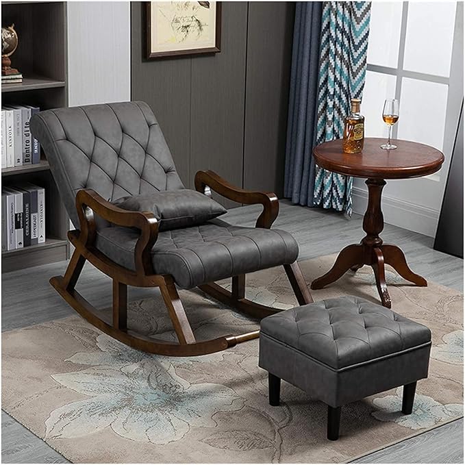 Urbane Crafts Wooden Rocking Chair with Cushion & Footrest