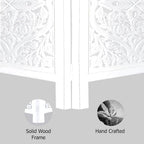 Urbane Crafts Handcrafted Wooden Room Divider & Living Room Partition | 4-Panel Solid Mango Wood & MDF Privacy Screen with Diamond Floral Cutouts & Arched Tops | Classic White Wash Finish
