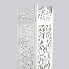 Urbane Crafts Handcrafted Wooden Room Divider & Living Room Partition | 4-Panel Solid Mango Wood & MDF Privacy Screen with Elegant Floral Vase Carvings | Pristine White Finish