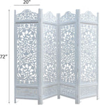 Urbane Crafts Handcrafted Wooden Room Divider & Living Room Partition | 4-Panel Solid Mango Wood & MDF Privacy Screen with Intricate Circular Tree of Life Carvings | Distressed White Wash Finish