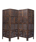 Urbane Crafts Handcrafted 4 Panel Wooden Room Divider (5 Ft Height) – Hand Carved Solid Wood Folding Partition Screen with Support Feet & Privacy Room Separator for Living Room, Home Office & Bedroom