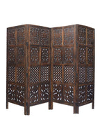 Urbane Crafts Handcrafted 4 Panel Wooden Room Divider (5 Ft Height) – Hand Carved Solid Wood Folding Partition Screen with Support Feet & Privacy Room Separator for Living Room, Home Office & Bedroom