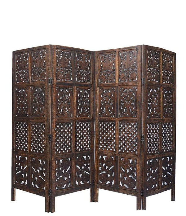 Urbane Crafts Wooden Room Divider – Burnt Wood Finish (4 Panel, 6 Ft)